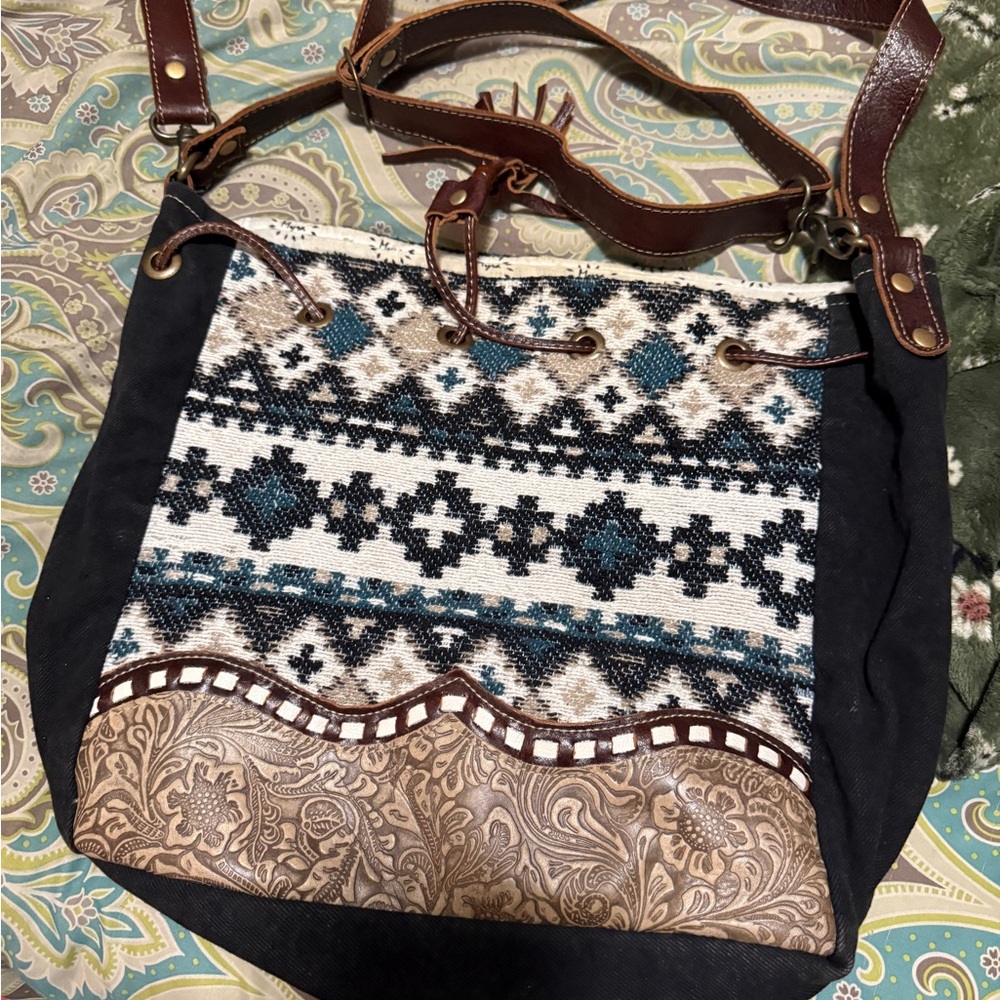 Myra Bag Black and Brown Patterned Shoulder Bag